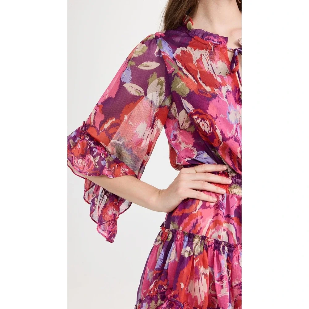 MISA Los‎ Angeles Ximena Mini Dress Floral Print Coming Up Roses Ruffle Small